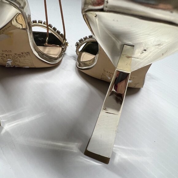 Marc Fisher Karima Heeled Rhinestone Straps Sandals Size 8.5 Gold - Picture 13 of 15